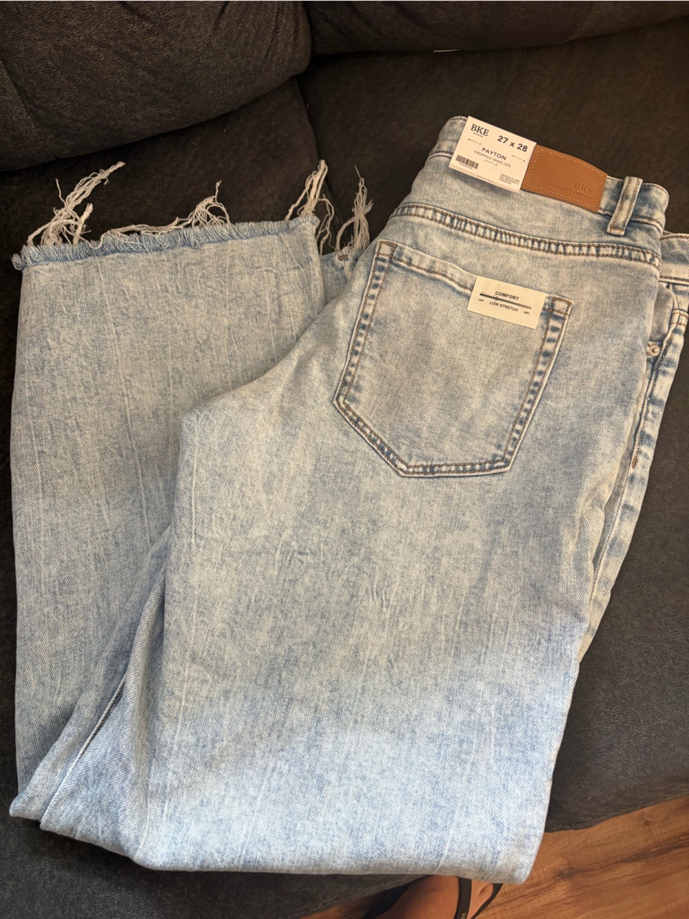 BKE Light Blue Wide Leg Jeans with Raw Hem - Picture 4 of 4
